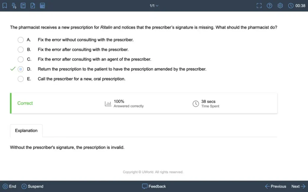 UWorld digital flashcard with state-specific content for MPJE practice