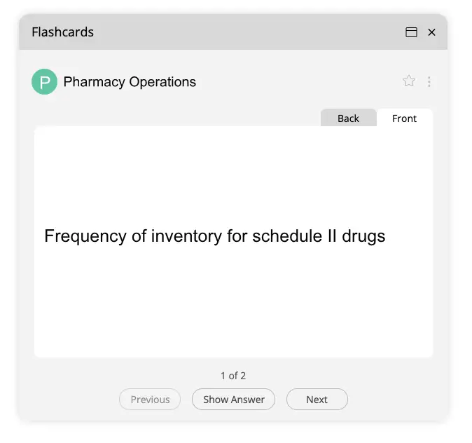 UWorld RxPrep flashcard with spaced repetition feature