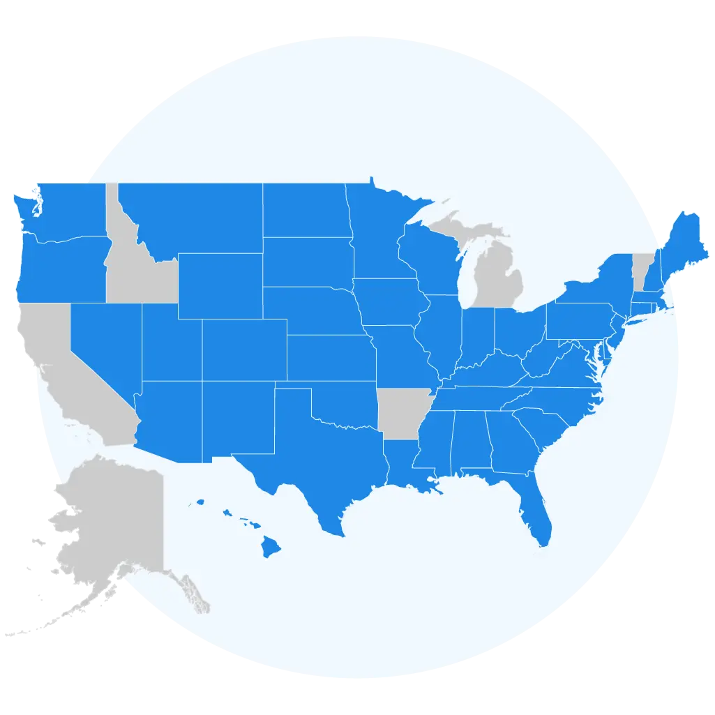 Map of US with UWorld RxPrep MPJE coverage highlighted