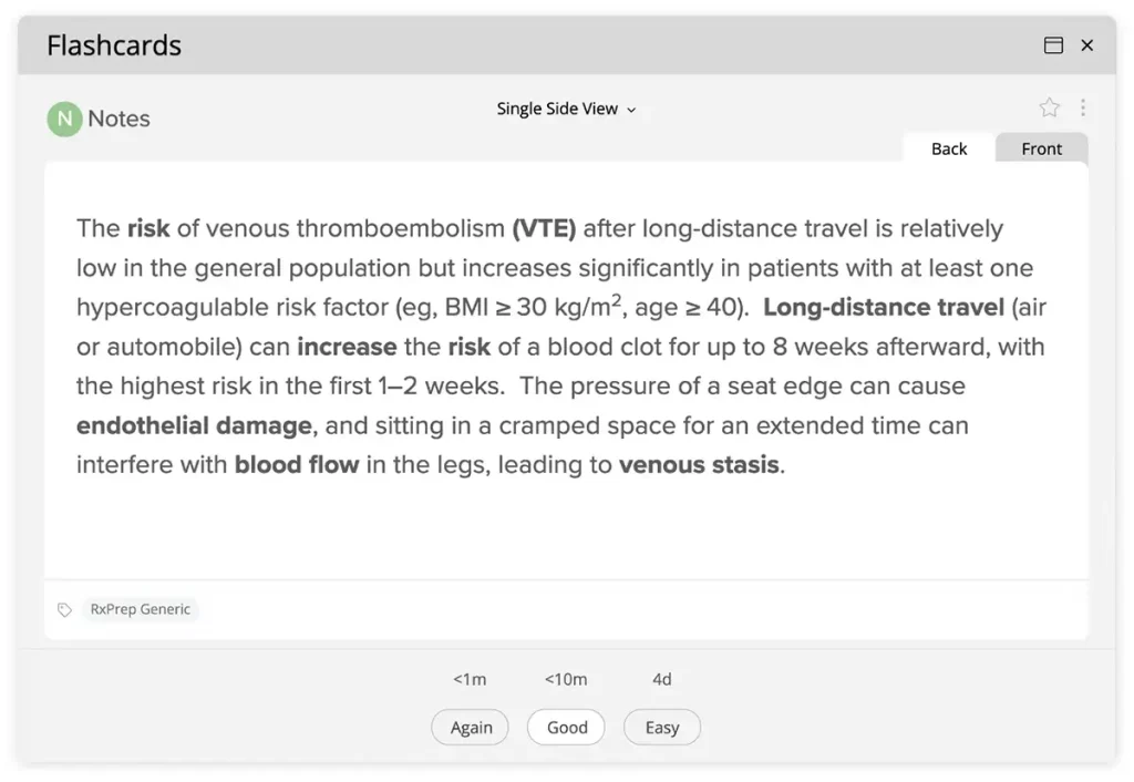 Screenshot of UWorld NAPLEX Flashcards study featur