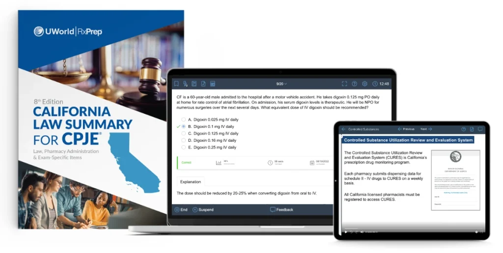 The UWorld RxPrep CPJE online course, including the 8th edition course manual