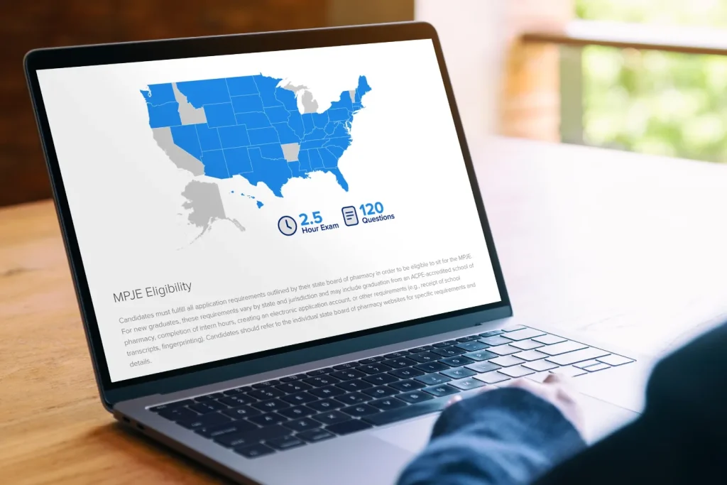 Pharmacy student looking up the MPJE registration process