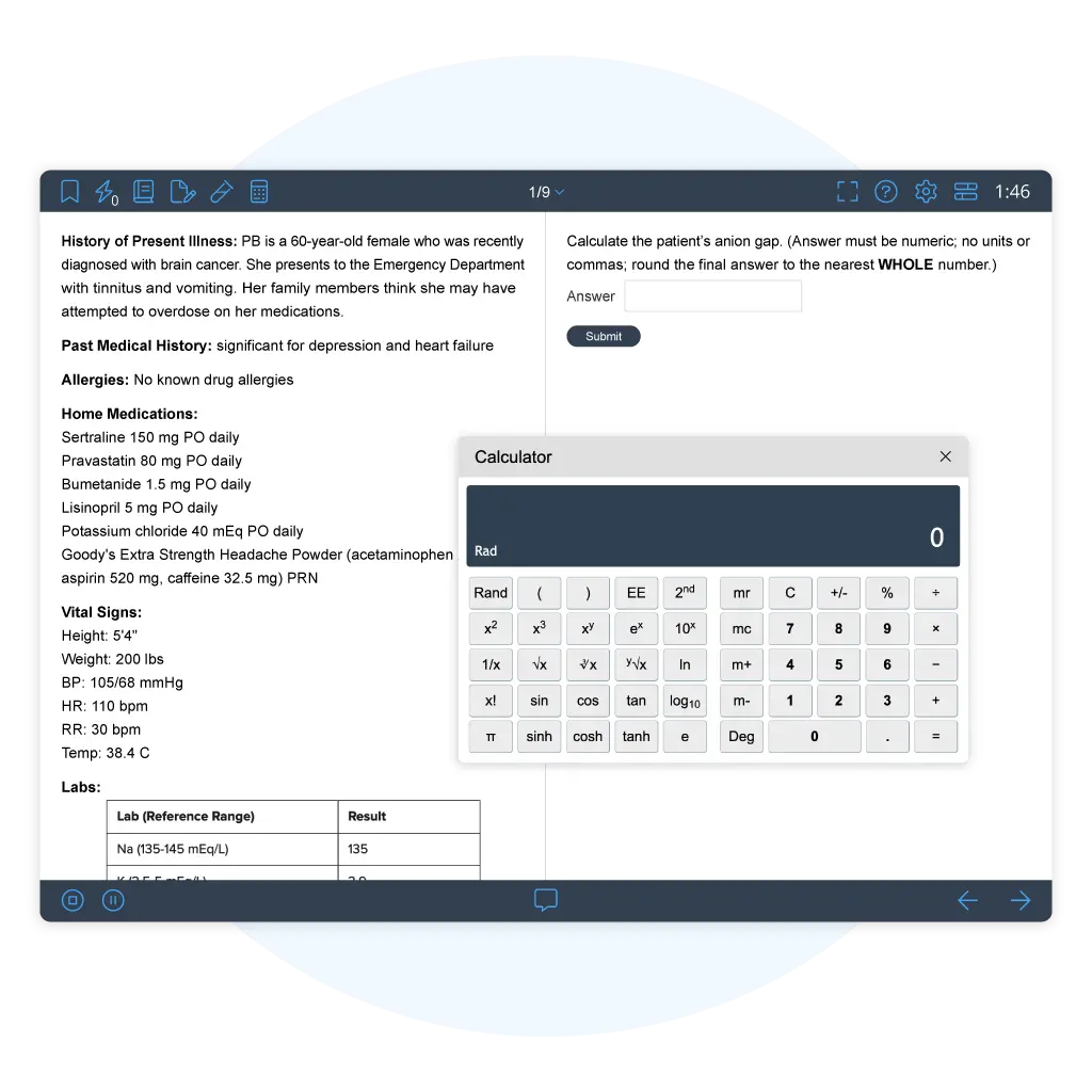 Screenshot of Uworld’s comprehensive NAPLEX Practice Exams